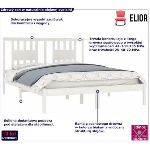 Drewniane łóżko w kolorze białym 140x200 Basel 5X