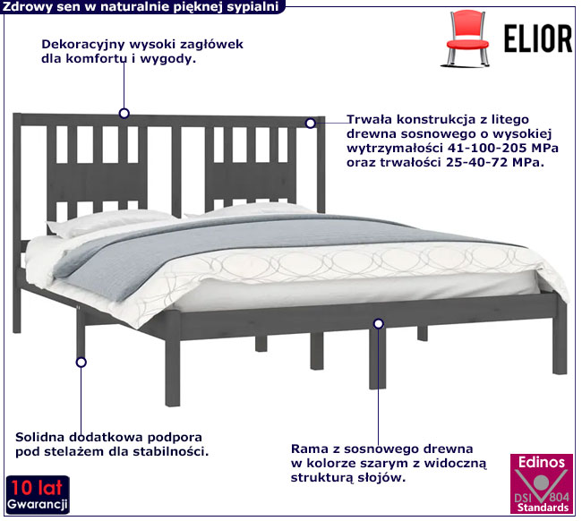 szare drewniane łóżko Pierot 6X