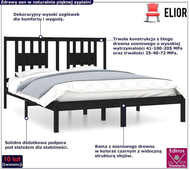 czarne drewniane łóżko Basel 6X