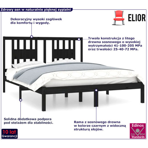 Drewniane łóżko w kolorze czarnym 160x200 Basel 6X
