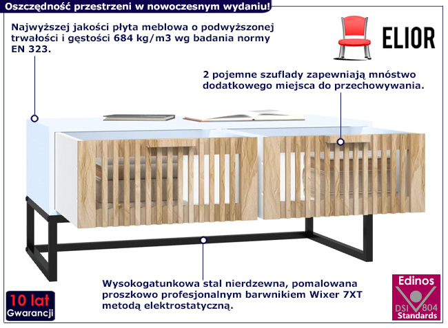 Nowoczesny stolik kawowy z szufladami Avorro kolor biały