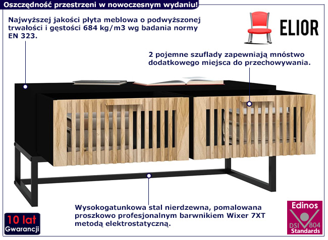 Nowoczesny stolik kawowy z szufladami Lunari kolor czarny