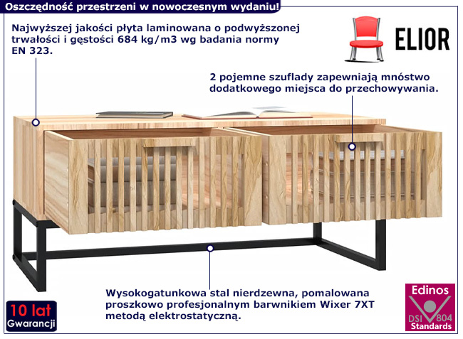 Nowoczesny stolik kawowy z szufladami Vifil