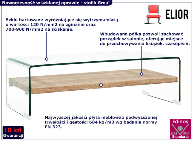 Nowoczesny stolik kawowy ze szkła hartowanego Groa