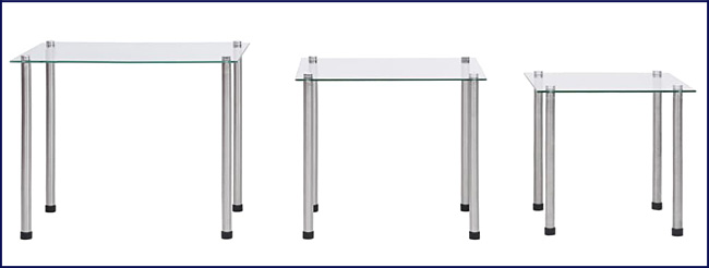 Stoliki wsuwane pod siebie z przezroczystego  szkła hartowanego Lioren