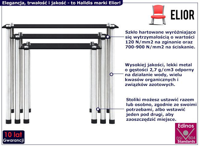 Zestaw 3 szklanych stolików Lioren kolor czarny