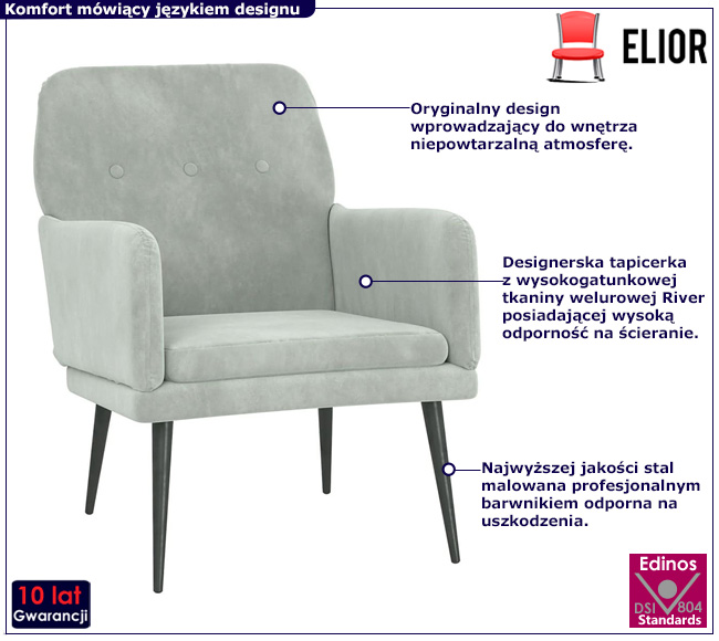 Szary fotel do salonu Rikon