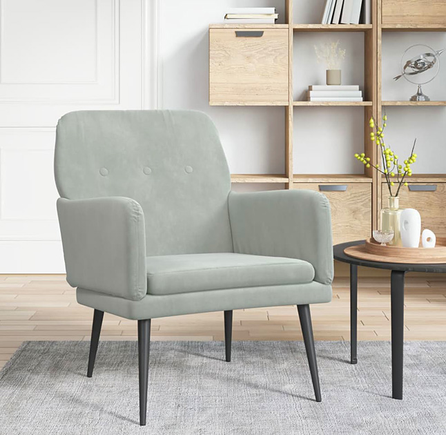 Jasnoszary welurowy fotel Rikon