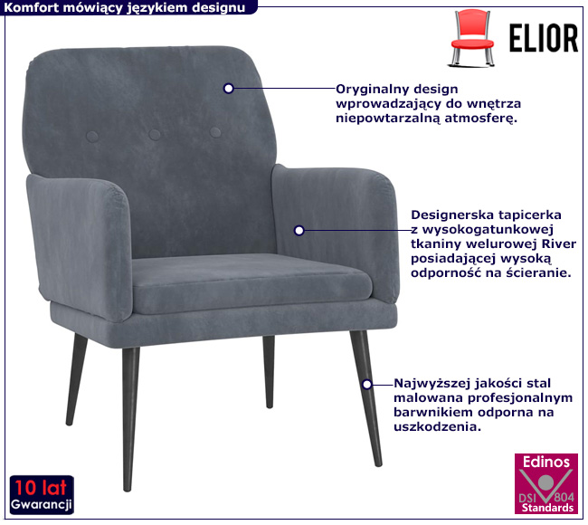 Ciemnoszary fotel do salonu Rikon
