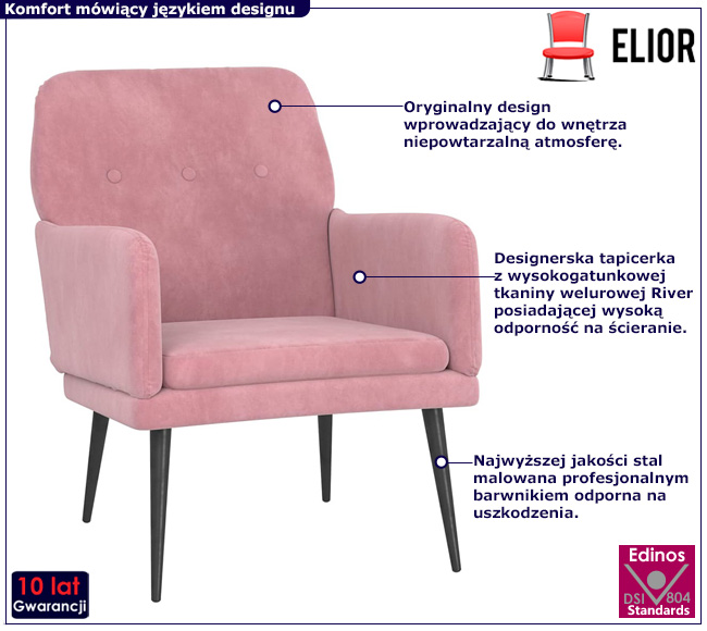 Różowy fotel do salonu Efestos