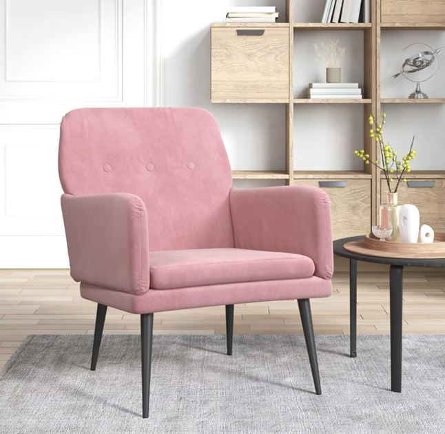 Różowy welurowy fotel Efestos