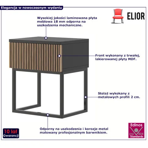 Czarna nowoczesna szafka nocna z lamelami Onda