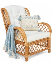 Brązowy rattanowy fotel wypoczynkowy z poduszkami - Bolly w sklepie Edinos.pl