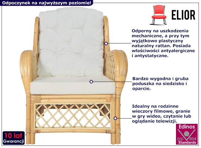 Fotel rattanowy Oddny kolor naturalny