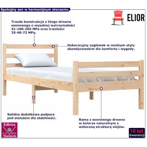 Drewniane łóżko w kolorze naturalnym 90x200 Aviles 3X