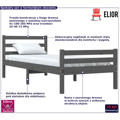 Drewniane łóżko w kolorze szarym 90x200 Aviles 3X