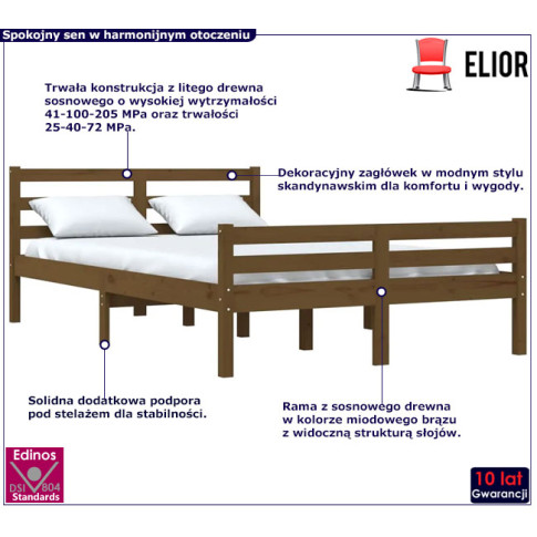 Drewniane łóżko w kolorze miodowego brązu 120x200 Aviles 4X