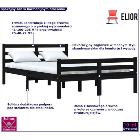 Drewniane łóżko w kolorze czarnym 120x200 Aviles 4X