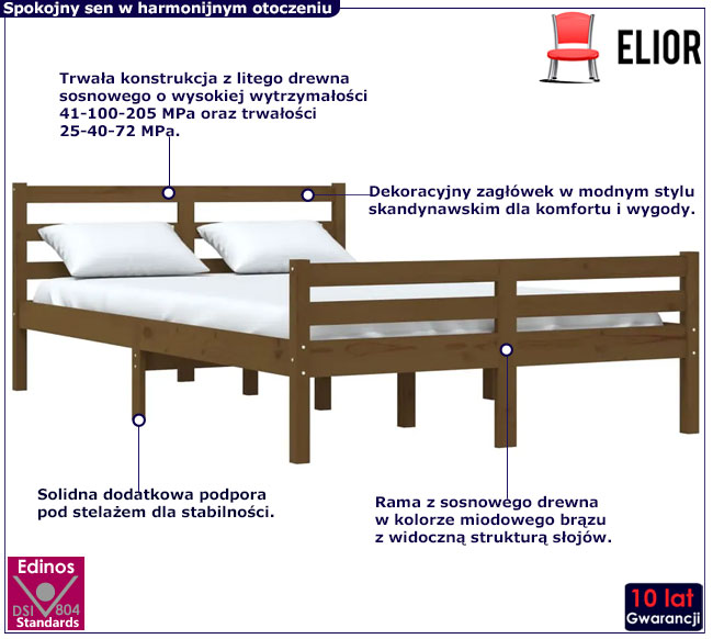 brązowe sosnowe łóżko Aviles 5X
