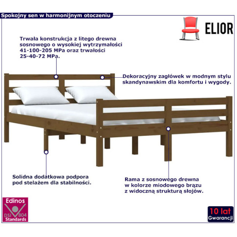 Drewniane łóżko w kolorze miodowego brązu 140x200 Aviles 5X