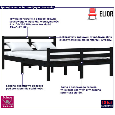 Drewniane łóżko w kolorze czarnym 160x200 Aviles 6X