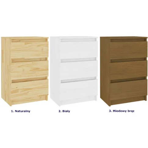 Kolory drewnianej komody z 3 szufladami Orco