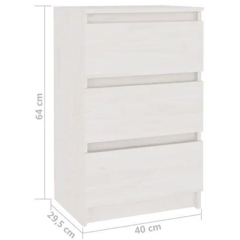 Wymiary białej komody z 3 szufladami z litego drewna Orco