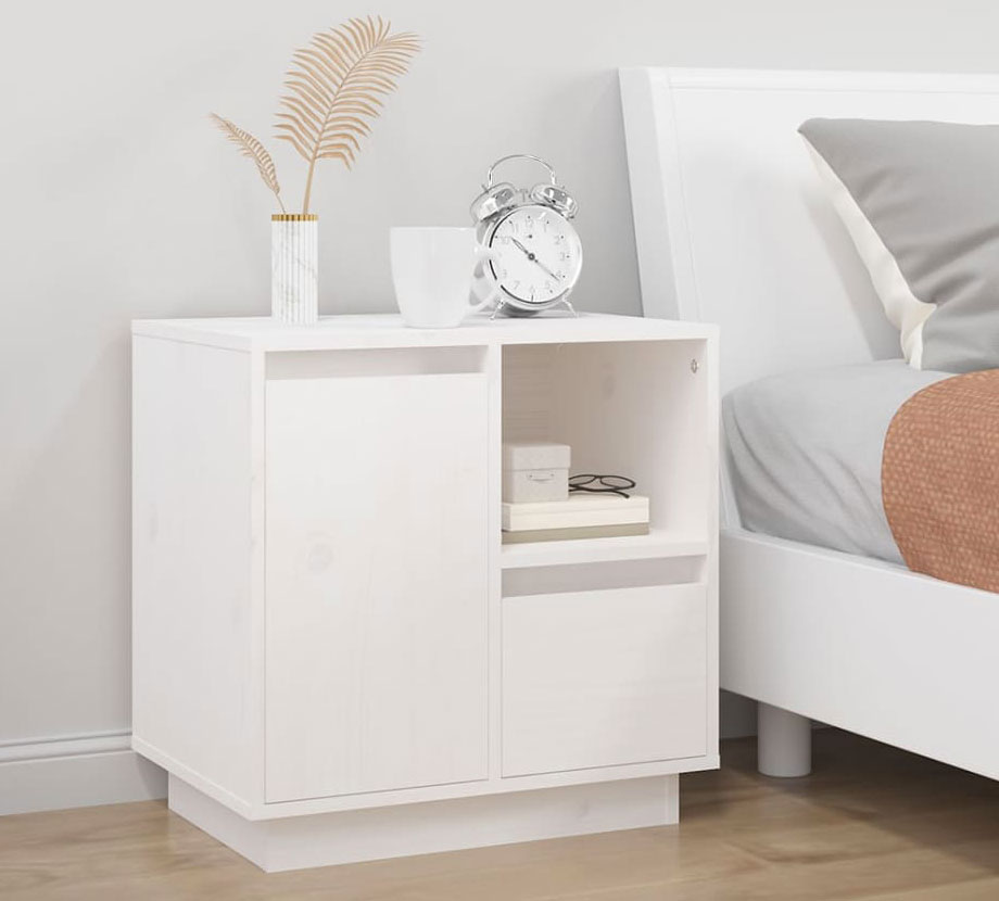 Sypialnia z drewnianą szafką nocną Voxo białą