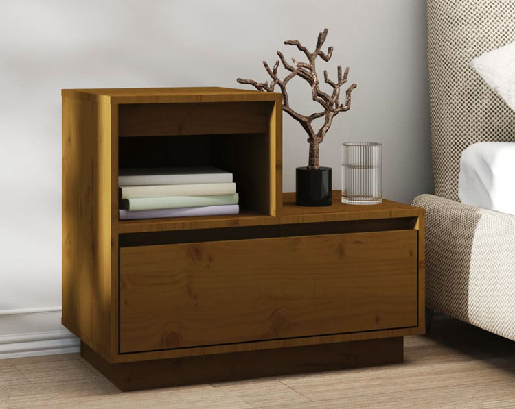 Sypialnia z drewnianą szafka nocną miodowy brąz Carmin