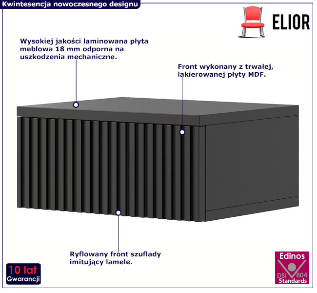 Czarna wisząca szafka nocna ryflowana Ova