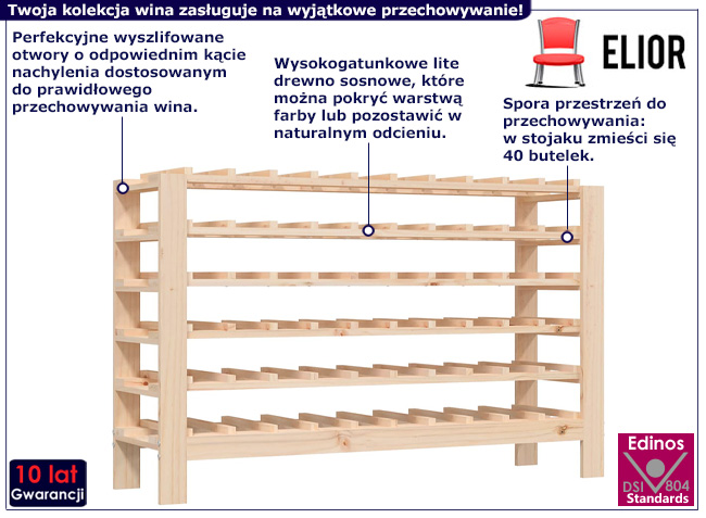 Regał na wino z drewna sosnowego Solving
