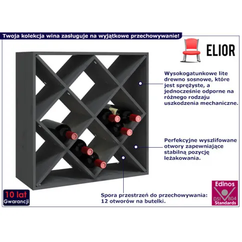 Stojak na wino z drewna sosnowego Tofa kolor szary1