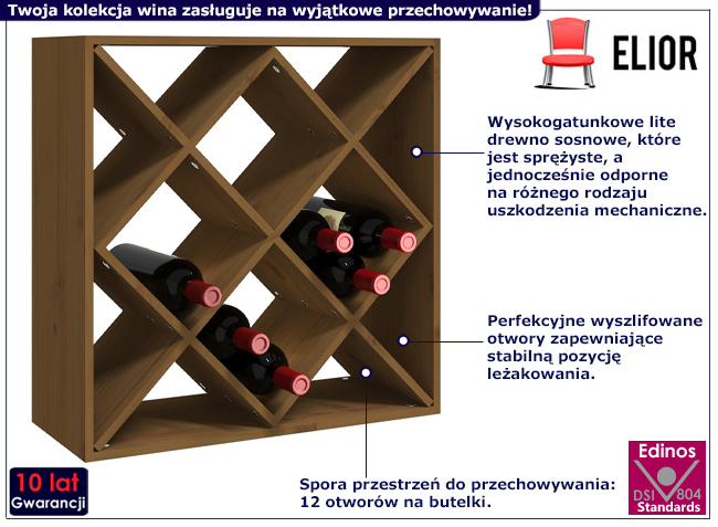 Regał na wino Alwira kolor miodowy brąz