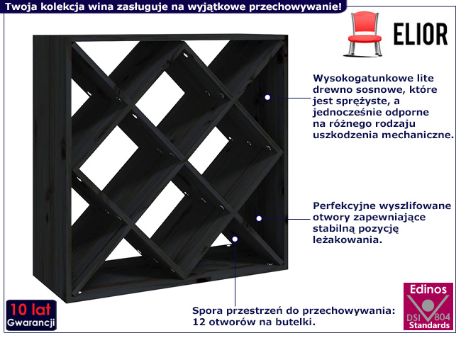 Czarny regał na wino Alwira