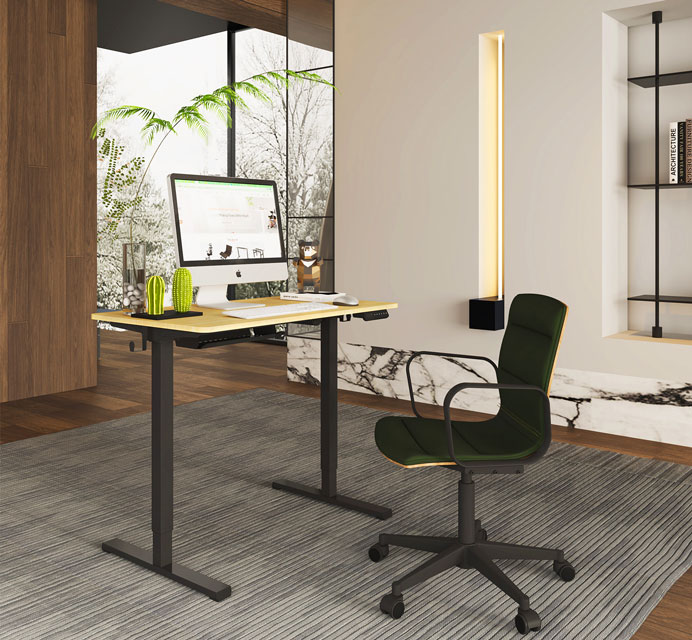 Gabinet z wykorzystaniem metalowego biurka regulowanego Rucal 3X drewniany + czarny