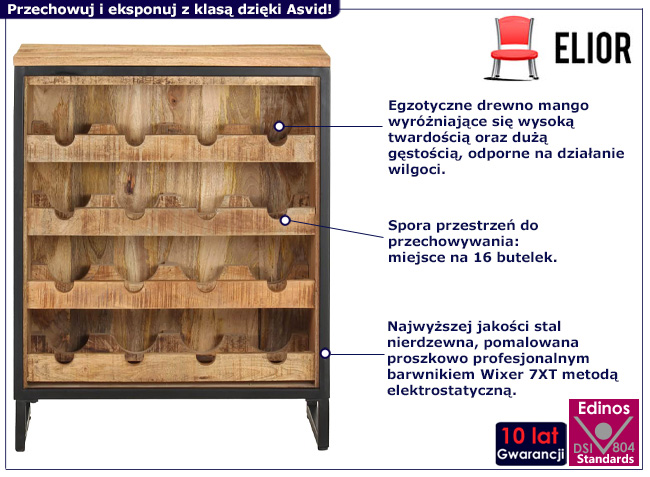 Industrialna szafka na wino z drewna mano Folis