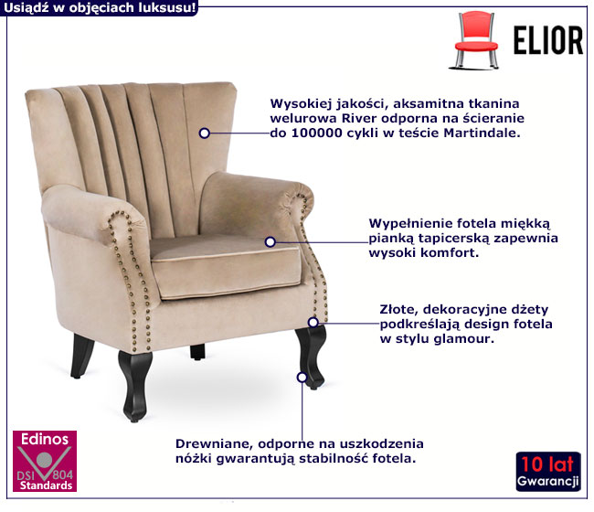 Beżowy fotel wypoczynkowy glamour Efox