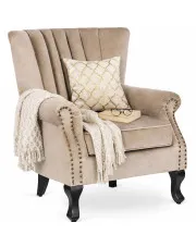 Beżowy fotel wypoczynkowy w stylu glamour - Reven w sklepie Edinos.pl