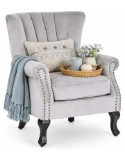 Szary fotel uszak na drewnianych nóżkach - Reven w sklepie Edinos.pl