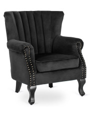 Czarny welurowy fotel uszak glamour - Efox