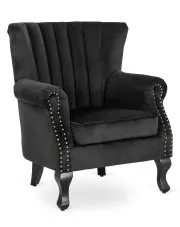 Czarny welurowy fotel uszak glamour - Reven w sklepie Edinos.pl