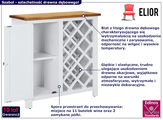 Drewniana szafka na wino Szabol kolor biały