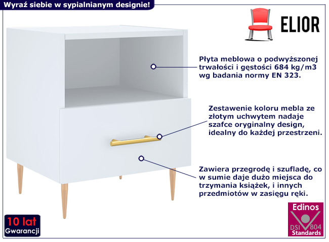 Klasyczna szafka nocna Etelli kolor biały mat