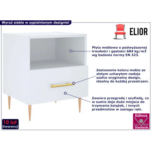 Klasyczna szafka nocna Etelli kolor biały