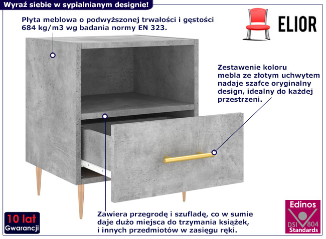 Klasyczna szafka nocna Etelli kolor beton