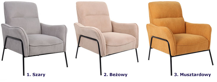 Musztardowy fotel do salonu w stylu loft Nemis