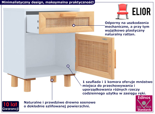 Szafka nocna w stylu boho Cukor kolor biały