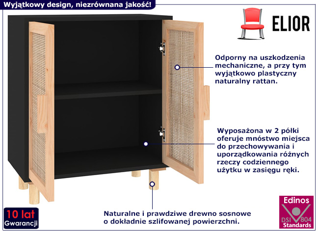 Czarna komoda na nóżkach wstylu bogo Cukor 4X