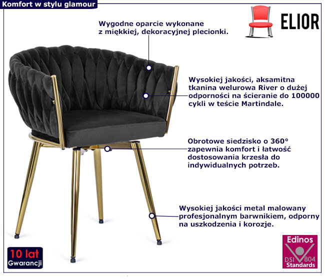 Czarne plecione krzesło obrotowe Culit