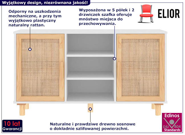 Biała komoda na nóżkach w stylu bogo Cukor 5X